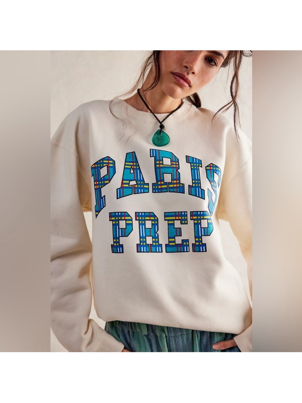 Free People x Firstport Paris Prep Varsity Graphic Sweatshirt XS
